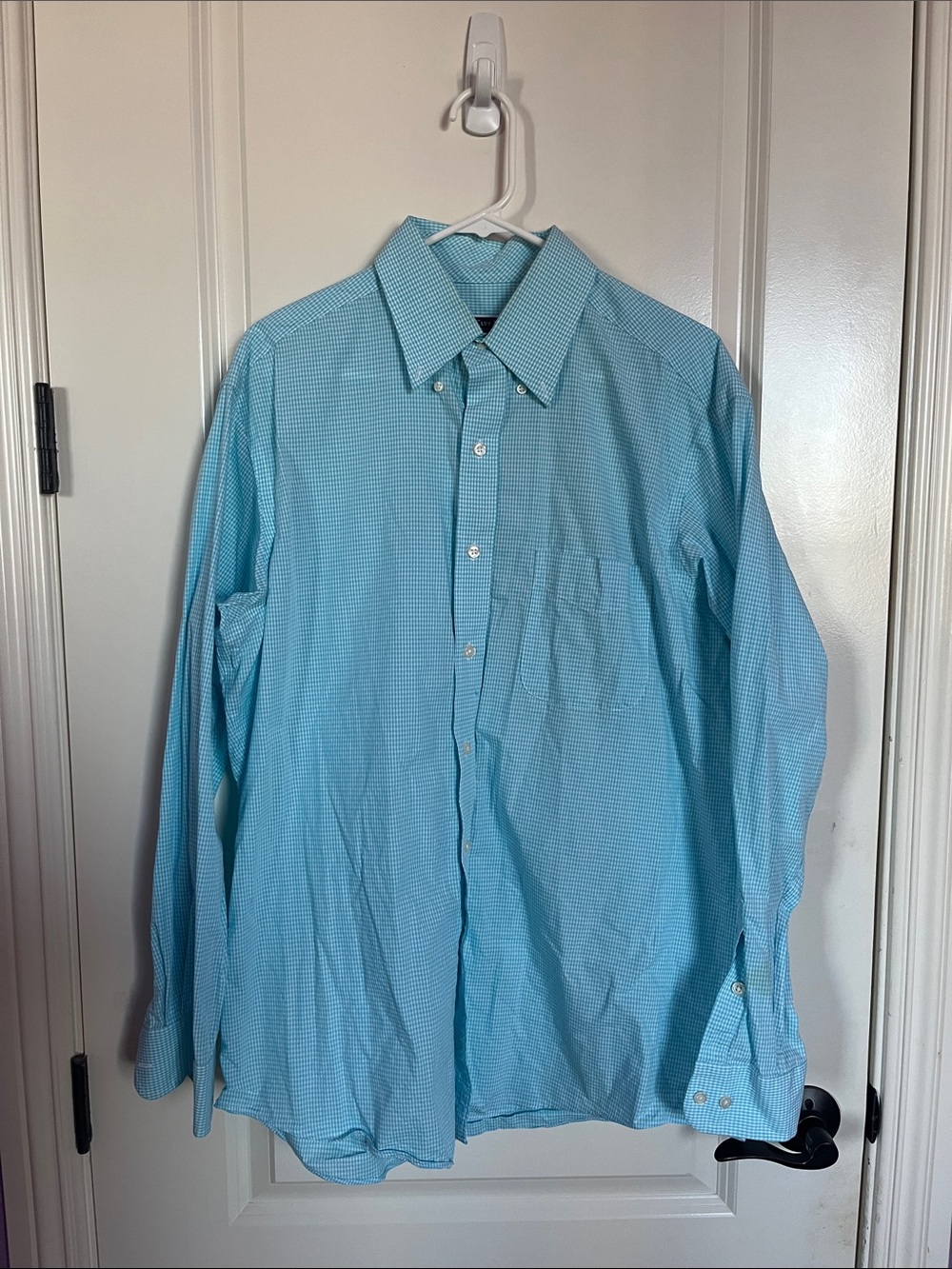 Club Room Aqua Micro-Check Dress Shirt - Regular Fit Size 16